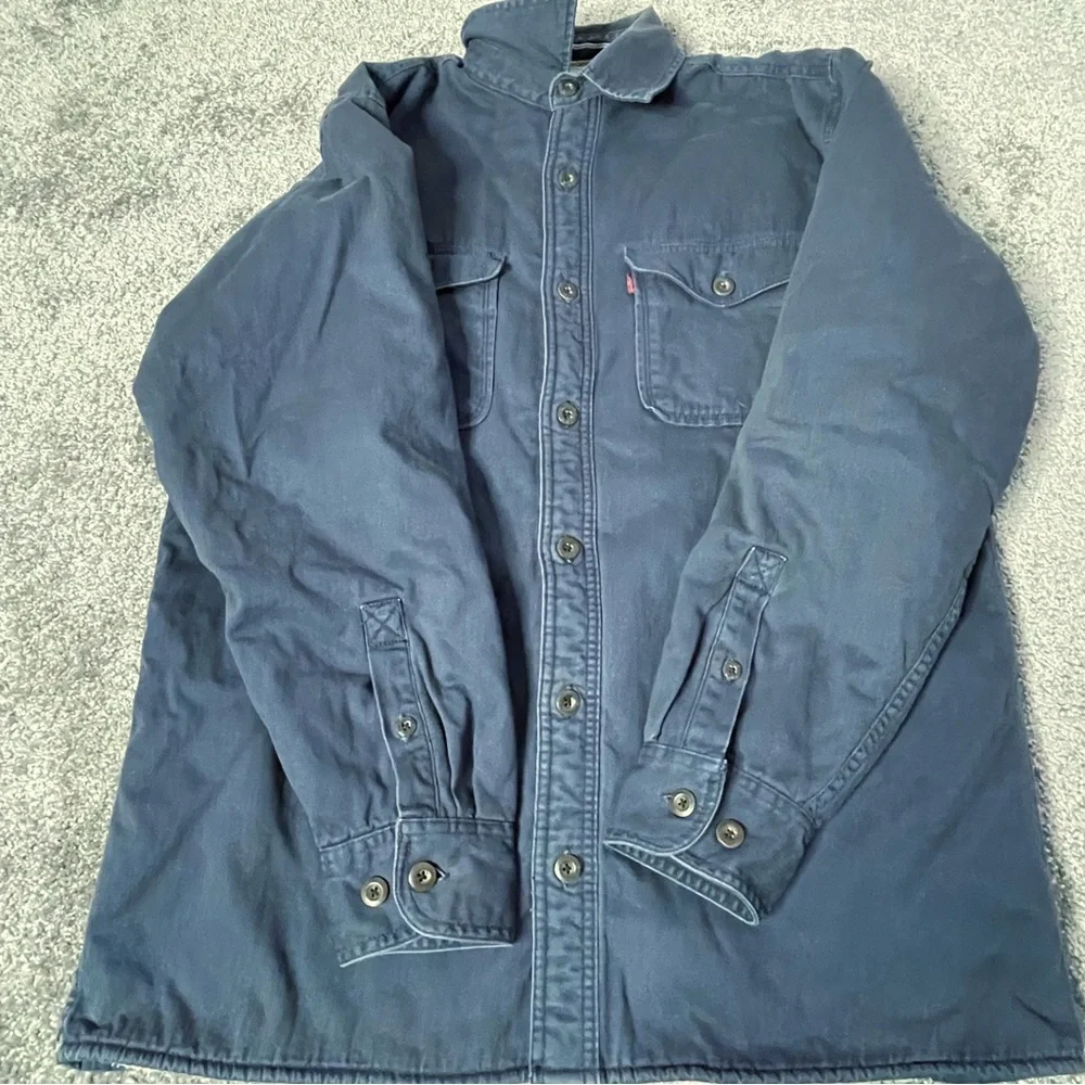 LEVIS Sherpa Lined Work Jacket Shirt Shacket Mens Medium Blue Denim Button